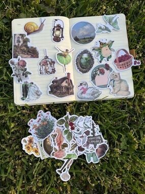 Decorative Vintage Animal & Nature Sticker Pack - Green Accents